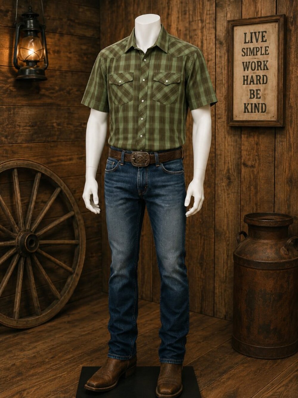 Gioberti Men's Western Plaid Snap Button Shirt – Size Small – Green